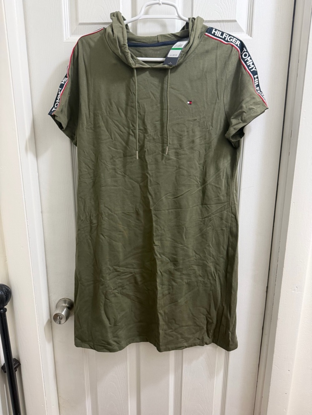 Tommy Hilfiger Olive Hooded Tee Dress with Branded Shoulder Tape